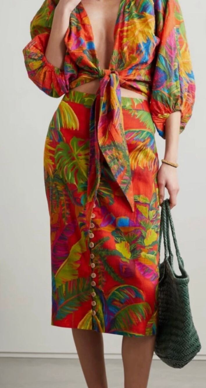 Farm Rio NEW Urban Jungle Midi Skirt, Med